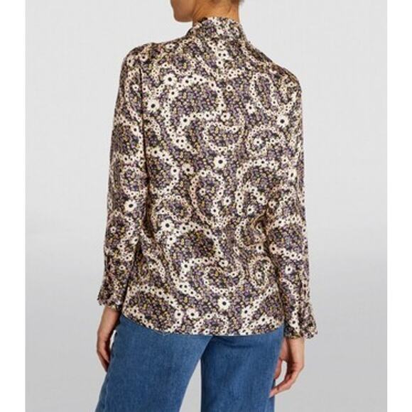 Sandro 100% Silk Multi Color Paisley Print Button Up Blouse Size M/L - Picture 3 of 8